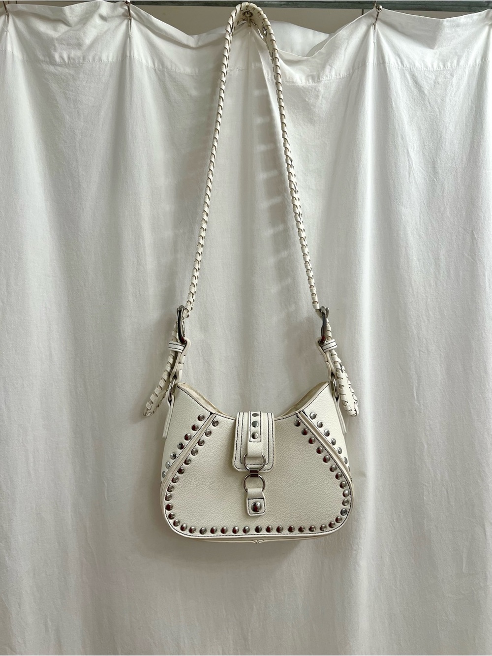 Urban Outfitters Devon White Studded Braided-Handle Shoulder Bag